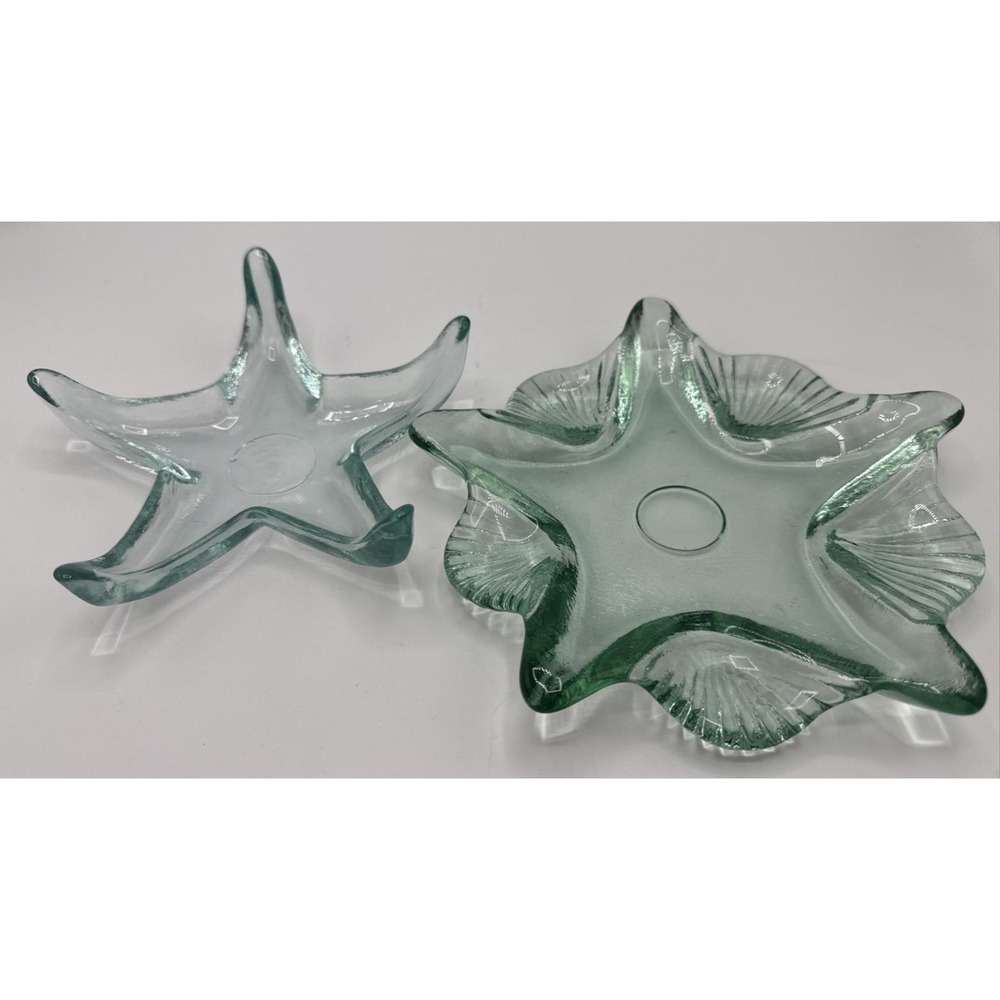 Starfish Glass Bowl Candle Trinket Catch all Dish Green Blue Sea Star Nautical
